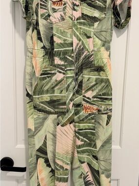 FARM Rio Green & Pink Tropical Leaf Jumpsuit